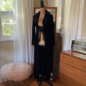 Chic Black Velvet Coat with Tie Front